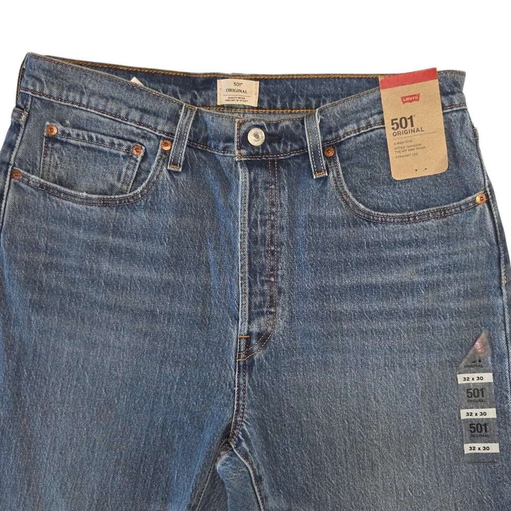Levi's 501 Original Blue Denim Jeans Women W32 L30 High Rise Button Fly Straight